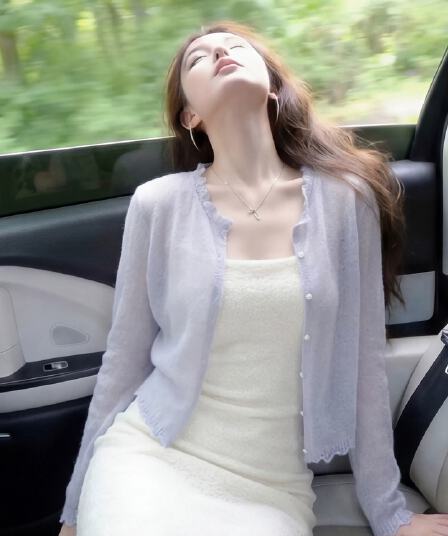 작은 키 보라색 니트 오픈 가디건 숄 여성 여름 슬립 외부 가져 가라. 얇은 스타일 자외선 차단 블라우스 에어컨 맨위