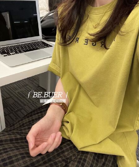 한 부서 느긋한 바람 알파벳 프린트 다용도 반팔 티셔츠 여성 봄 여름 루즈핏 캐주얼 슬림해 보이는 출퇴근 맨위