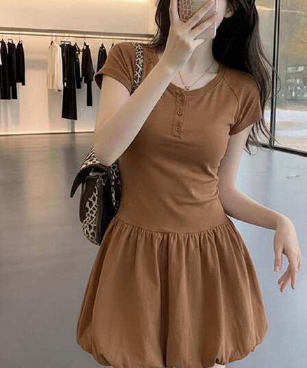 이리저리 떠다니다 번쩍였다 조각 옷 반팔 허리 수축 꽃밭 미니 스커트 여성 의류 여름 고귀한 학년 프랑스식 커피 색상 점프 슈트 치마