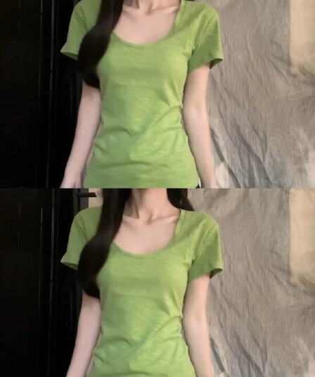 한 부서 녹색 u 칼라 긍정적 인 어깨 반팔 티셔츠 여성 여름 고유 한 아름다운 슈퍼 잘 생긴 몸매 가꾸기 인사이드 가져 가라. 기본 셔츠 맨위