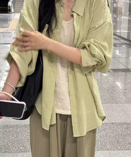 한 부서 녹색 자외선 차단 긴팔 셔츠 여성 코트 여름 고급 센스 셔츠 외부 가져 가라. 얇은 스타일 오픈 가디건 맨위