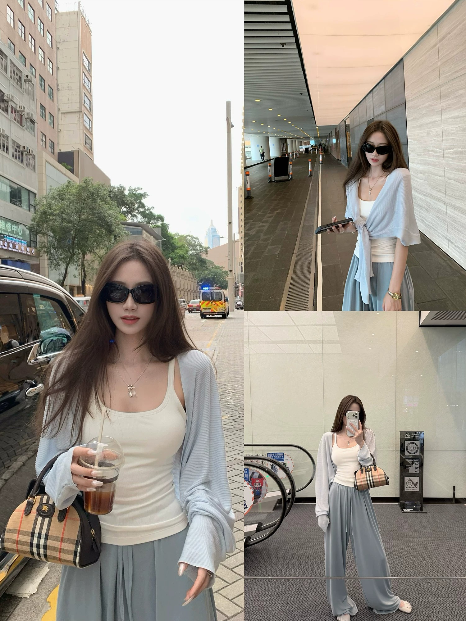 superniniyy 박하 아이스 티 차가운 통기성 부드러운 센스 니트 숄 어깨 재킷