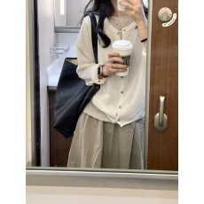 批发韩系简约<b class='q'>针织</b><b class='q'>开衫</b>长袖女夏季薄款防晒温柔风显瘦圆领松弛上衣