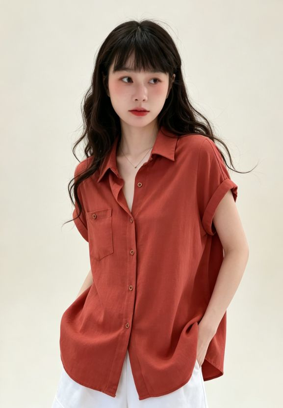 고급 센스 분위기 센스 아마 바람 폴로 칼라 반팔 셔츠 여름 느슨함 센스 디자인 센스 단추 맨위