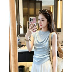 批发法式白色半高领无袖针织衫背心女夏季薄款<b class='q'>轻熟</b>简约风显瘦百搭上衣