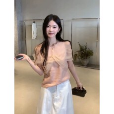 批发法式<b class='q'>甜美</b>粉色网纱拼接无袖衬衫女夏季2026别致很仙的背心小衫上衣