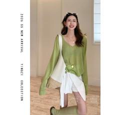 批发【松弛慢旅】长袖罩衫女夏新款慵懒风<b class='q'>防晒</b>上衣外搭空调衫