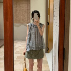 批发BRIVIN米格荡领无袖荷叶边衬衫女夏新小众设计感显瘦坎肩雪纺小衫