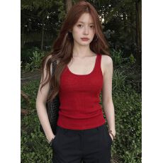 批发美式辣妹红色针织吊带背心女夏季外穿<b class='q'>修身</b>显瘦遮副乳无袖<b class='q'>运动</b>上衣