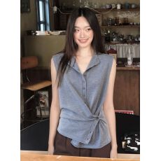 批发法式小资灰色无袖针织吊带背心女夏季独特漂亮外穿内搭坎肩小上衣