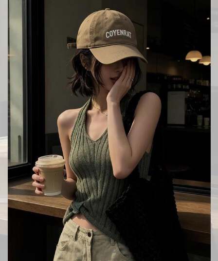 아메리칸 질감 센스 행침 목 니트 슬립 새로운 여성 단색 몸매 가꾸기 이슬 허리 민소매 어깨 출퇴근 외출용 조끼