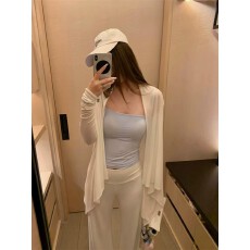 批发<b class='q'>不规则</b>下摆白色针织防晒开衫女春秋吊带外搭罩衫薄纱披肩外套上衣