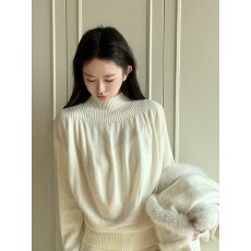 批发韩系正反两穿半<b class='q'>高领</b>坑条打底毛衣女秋冬显瘦百搭高级感针织衫上衣