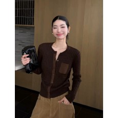 批发法式复古咖色长袖针织开衫<b class='q'>外套女</b>早秋高知老钱风外穿<b class='q'>短</b>款毛衣上衣