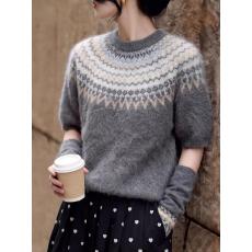 批发别致独特漂亮外出灰色费尔岛小衫袖套毛衣女装秋季洋气<b class='q'>针织</b>衫上衣