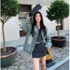 批发秋季新款休闲<b class='q'>牛仔</b>外套女短款夹克高级做旧宽松显瘦工装<b class='q'>牛仔</b>衣褂子