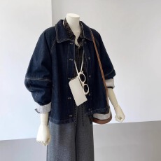 批发自留爆款推荐~复古深蓝色水洗牛仔外套女<b class='q'>秋</b>冬季2025新款衬衫上衣