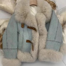 批发大毛领牛仔夹棉外套女秋冬款韩系小香风高级感超好看棉服加厚保暖