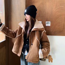 批发麂皮绒短外套女皮毛一体上衣2025冬季新款今年流行时尚羊羔绒夹克