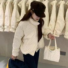 批发韩系甜美<b class='q'>波点</b>短款羽绒服女宽松加厚面包服百搭保暖棉服外套