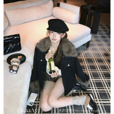 批发复古毛领原色<b class='q'>牛仔</b>外套秋冬高级感加绒保暖<b class='q'>夹克</b>