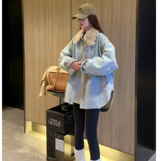 批发韩版复古设计感小众长袖羊羔毛领<b class='q'>牛仔</b>外套女春季新款加厚<b class='q'>夹克</b>上衣