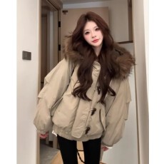 批发大貉子毛领牛角扣羽绒棉服女2025<b class='q'>新款</b>美式复古棉衣派克保暖冬外套