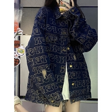 批发早春破洞满印<b class='q'>牛仔</b>情侣外套翻领宽松国潮流小众设计感夹克