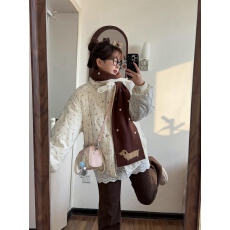 批发韩版粉色<b class='q'>碎花</b>葫芦缝线小个子羽绒棉服立领扣子女款2025新款外套