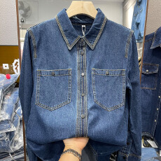 批发欧货高级感叠穿牛仔<b class='q'>衬衫</b>女2025春季新款时髦洋气减龄内搭长袖上衣