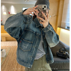 批发小羽家<b class='q'>牛仔</b>外套2025秋季新款韩版休闲短款宽松复古翻领<b class='q'>牛仔</b>衣