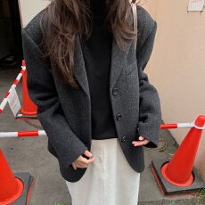 批发有货 韩国东大门复古气质高级感英伦风百搭休闲毛呢<b class='q'>西装</b>外套3色女