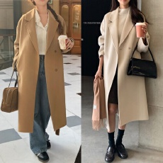 批发有货 韩国chic法式复古气质高级感宽松暗扣系带长款毛呢外套<b class='q'>大</b>衣