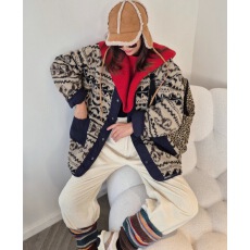 批发己入库两面穿小众提花羊羔毛2025冬季新款撞色加棉宽松外套