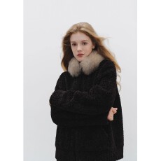 批发BBeginning 北国暖颂 狐狸毛领颗粒感皮毛一体加厚短款切割毛外套