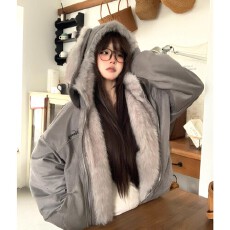 批发美式复古刺绣甜酷连帽座山雕外套女宽松加厚2025新款冬季棉衣棉服