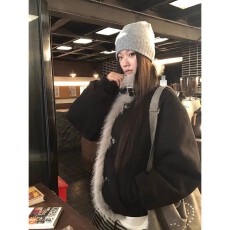 批发红人馆毛毛麂皮绒外套女秋冬2025新款黑色棉袄巨好看棉衣夹棉棉服