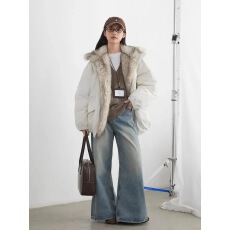 批发棉服女2025高级感环保皮草拼接毛领派克服巴恩风棉衣斯拉夫外套潮