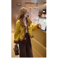 批发韩系毛茸茸棕色外套女秋冬季2025新款深秋初冬小个子香风宽松夹克