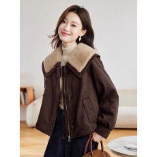 批发时尚减龄羊羔毛翻领夹棉加厚外套女2025秋冬宽松超好看鹿皮绒棉服
