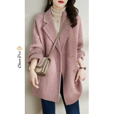 批发赫本风高级感双面绒大衣女装韩版人字纹2025秋冬新款羊毛呢子外套