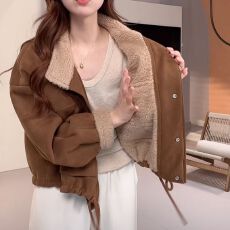 批发短款加绒加厚麂皮绒<b class='q'>外套</b>女冬装新款2025年韩版小个子宽松<b class='q'>休闲</b>上衣