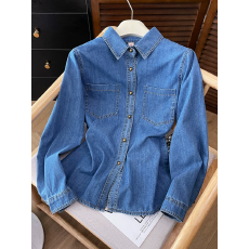 批发2025年大码叠穿法式复古港风<b class='q'>牛仔</b>衬衫女美式秋季内搭韩版宽松上衣