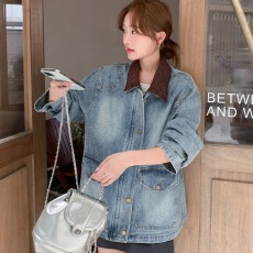 批发高级感翻领休闲牛仔外套女秋季韩系穿搭巨好看的宽松中<b class='q'>长款</b>风衣潮