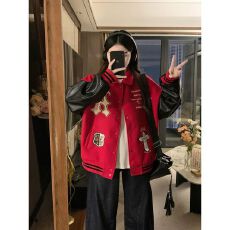 批发实价复古十字架<b class='q'>棒球</b>服重磅字母毛巾绣外套女2025百搭情侣夹克上衣