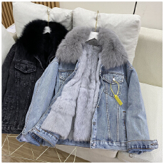 批发300斤特大码<b class='q'>女装</b>韩版ins<b class='q'>牛仔</b>外套女冬季时尚洋气可拆卸毛领棉服潮