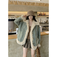 批发羊羔毛牛仔毛毛外套女秋冬2024新款高级感超好看棉服加绒复古上衣