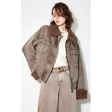 批发<b class='q'>冬</b>季复古纯棉落肩牛仔棉服外套女