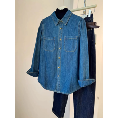 批发广州十三行女装~蓝色牛仔<b class='q'>衬衫</b>~港风叠穿气质女士上衣春秋薄款外套