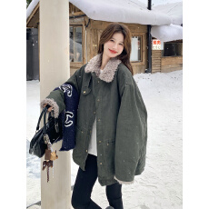 批发2025<b class='q'>冬</b>季毛毛领羊羔毛派克服女新款宽松大版中长款复古翻领大衣